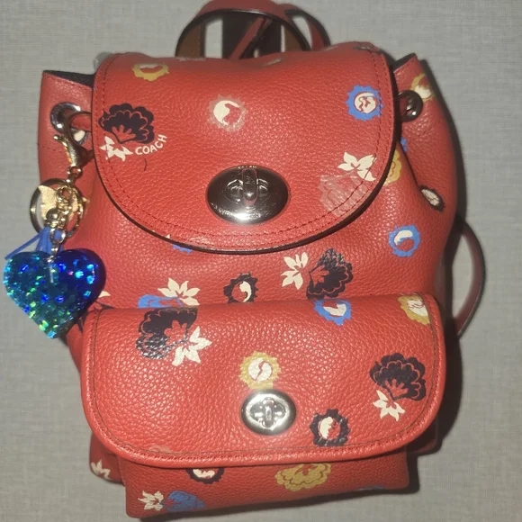 Coach Mini Turnlock Women's Rucksack- Red Multicolor backpack - Picture 1 of 5